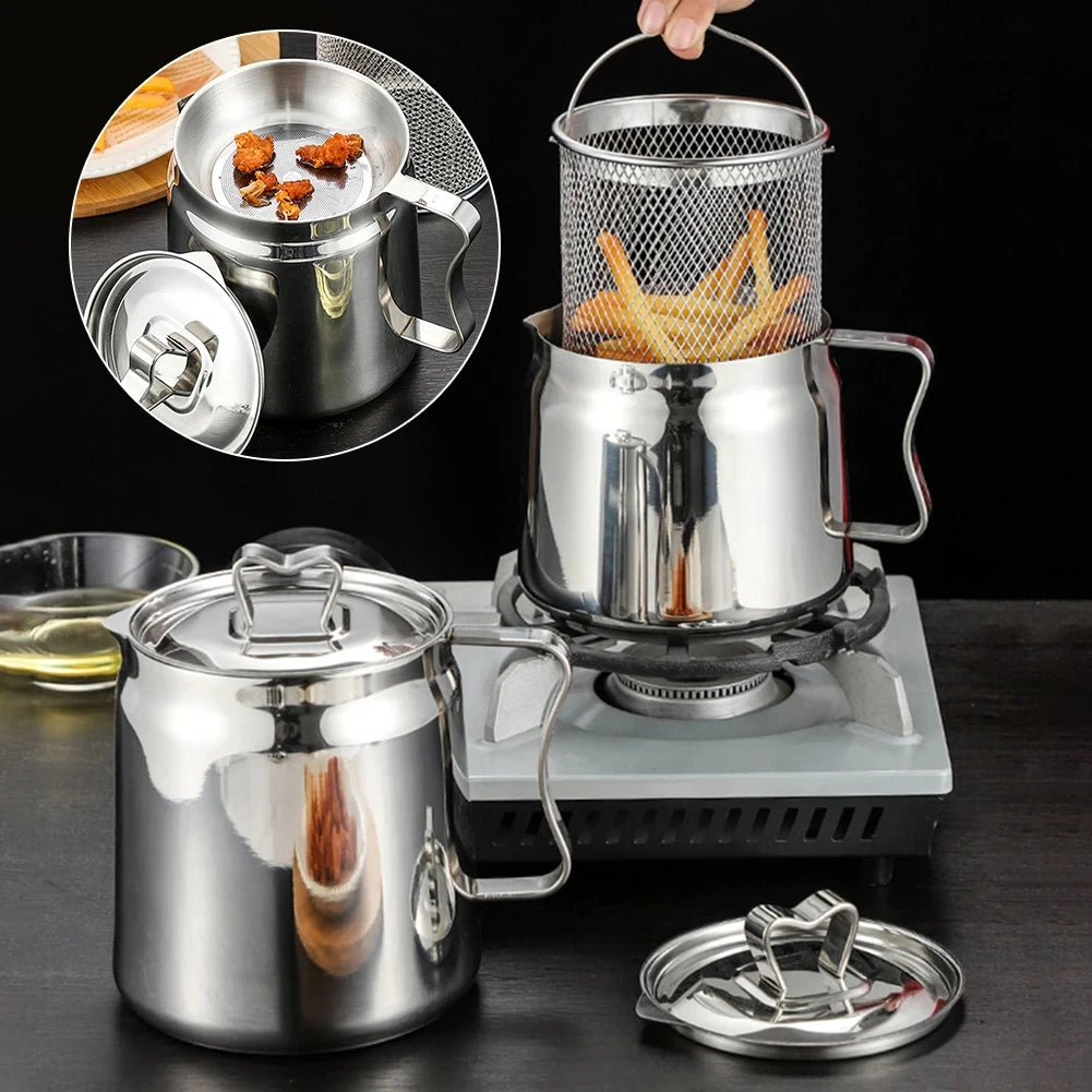 Lunas™ Friteuse Inox + Filtre à Huile 2L – Cuisson Pro & Rangement propre