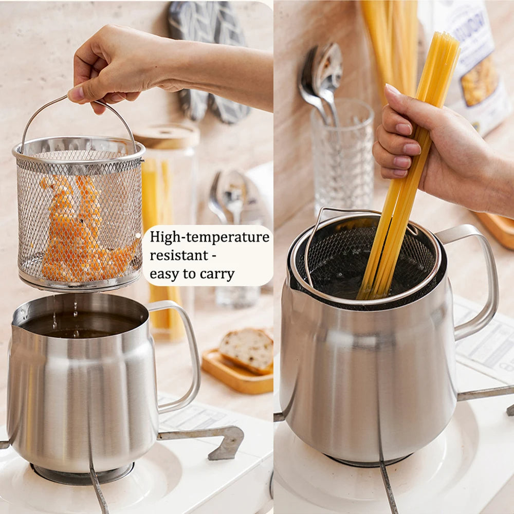 Lunas™ Friteuse Inox + Filtre à Huile 2L – Cuisson Pro & Rangement propre