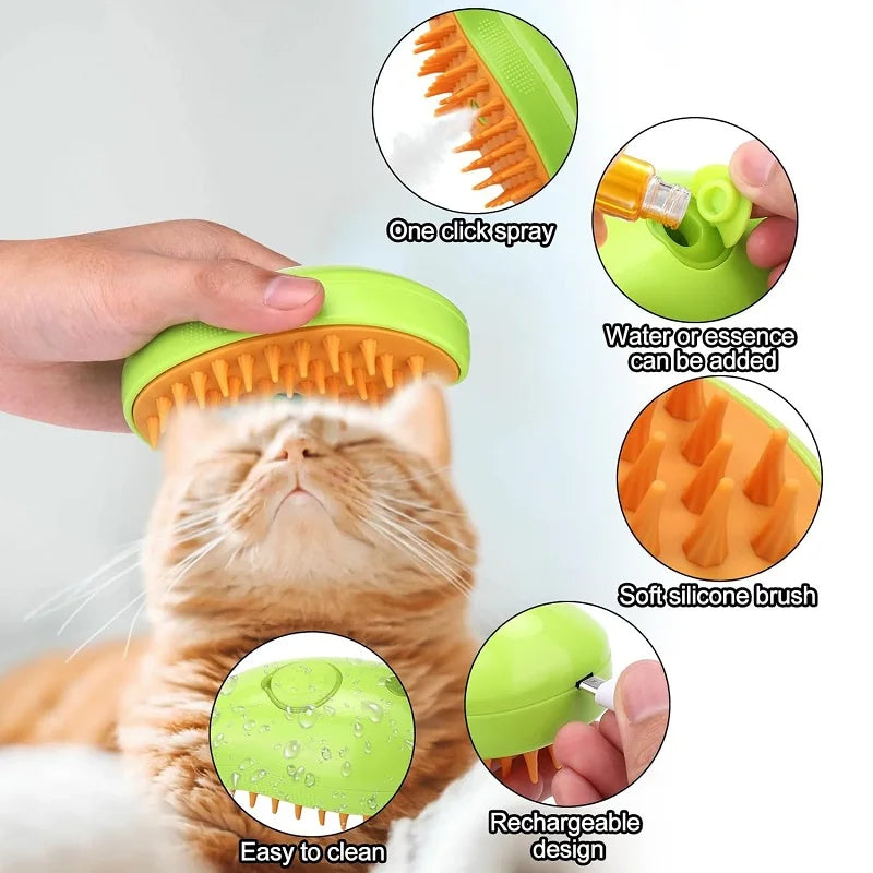 Lunas™ Steamy Brush for Cats – Brosse chauffante anti-nœuds