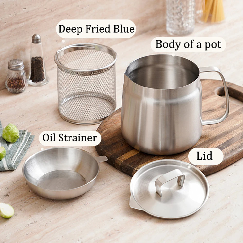 Lunas™ Friteuse Inox + Filtre à Huile 2L – Cuisson Pro & Rangement propre